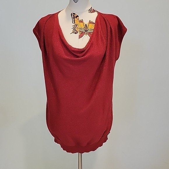 Michael Kors Tops - MICHAEL KORS red metalic capped sleeves top.  Size Medium.